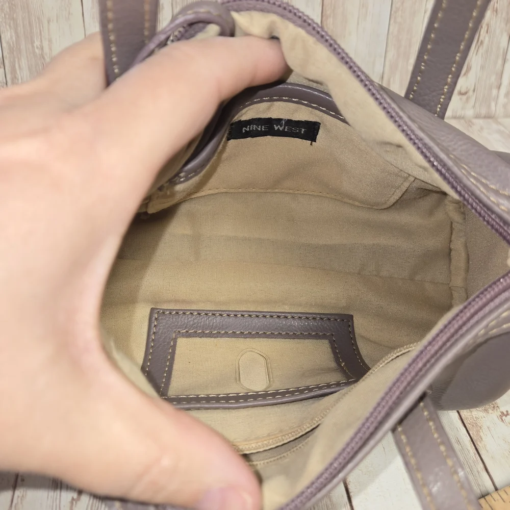 Nine West Powder Lavender Mini Barrel Purse Double Strap w/ Mirror Small Handbag - Picture 9 of 13